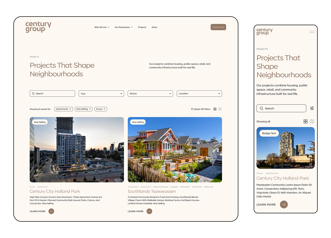 The Century Group site on desktop and mobile